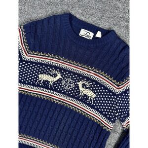 Vintage Steep Slopes Sweater Mens XL Pullover Deer Blue Cable knit